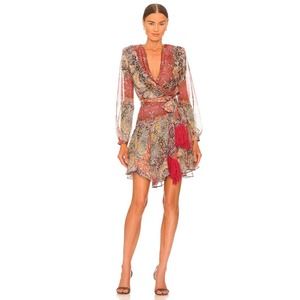 NWT Bronx and Banco Farah Tiered Paisley-Print Mini Dress Red Multi Size US 10